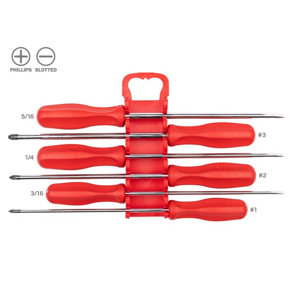 Long Hard Handle Screwdriver Set with Holder, 6-Piece (No. 1-No. 3, 3/16-5/16 in.)